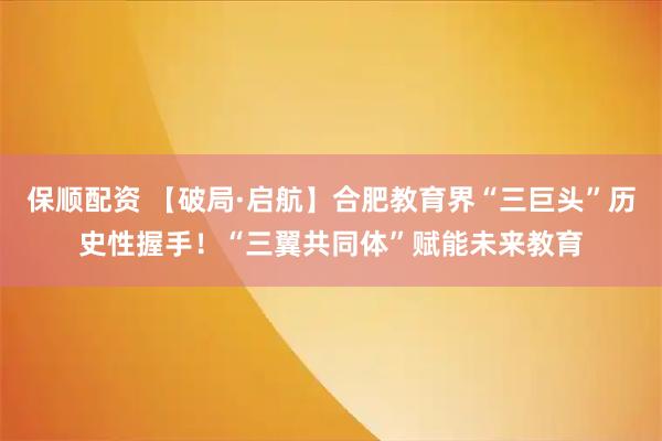 保顺配资 【破局·启航】合肥教育界“三巨头”历史性握手！“三翼共同体”赋能未来教育